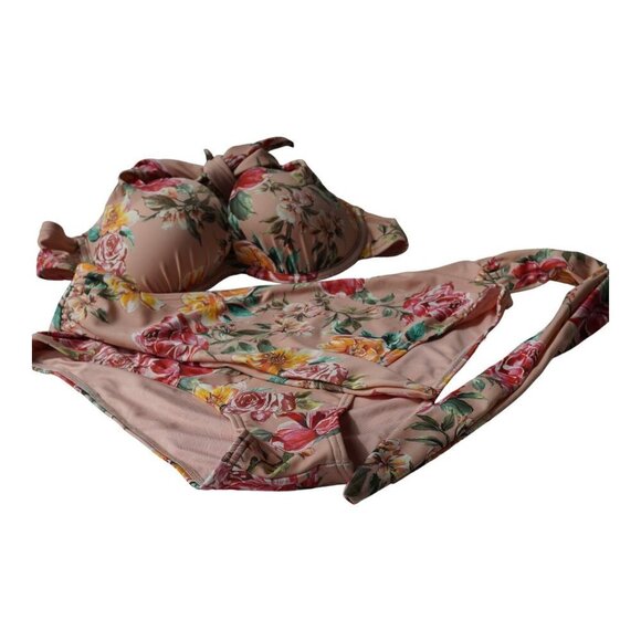 NWT Cupshe Rosy Outlook Molded Push Up Halter Bikini Top and Sash High Waist Bik - Picture 7 of 16